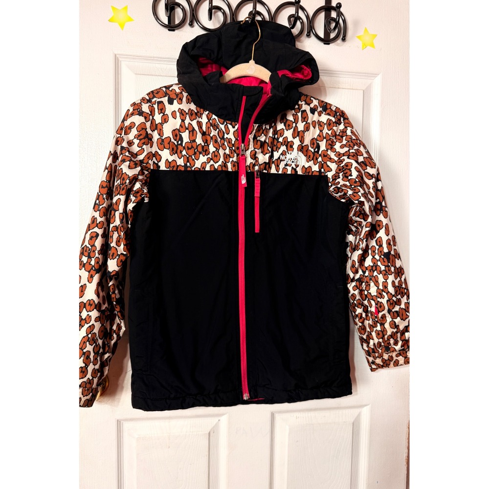 The North Face Youth Junior Leopard Print Hooded Jacket Black Pink Size L 14/16
